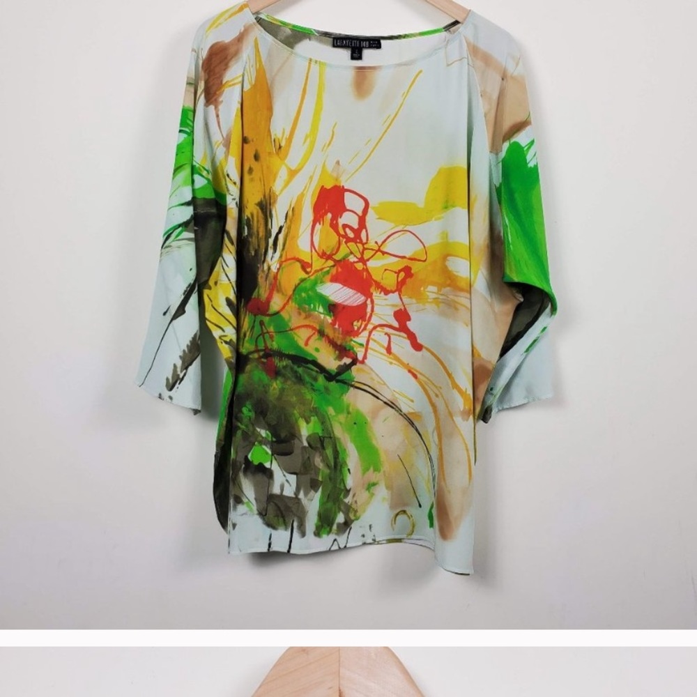 Lafayette 148 Keline 3/4 Sleeve Silk Blouse Size L